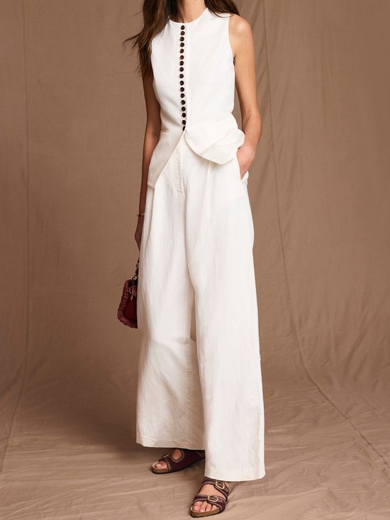 Mint Velvet Pants - BRAND NEW Mint Velvet Cream Linen Blend Pleated Wide Leg Trousers in US 4 Long